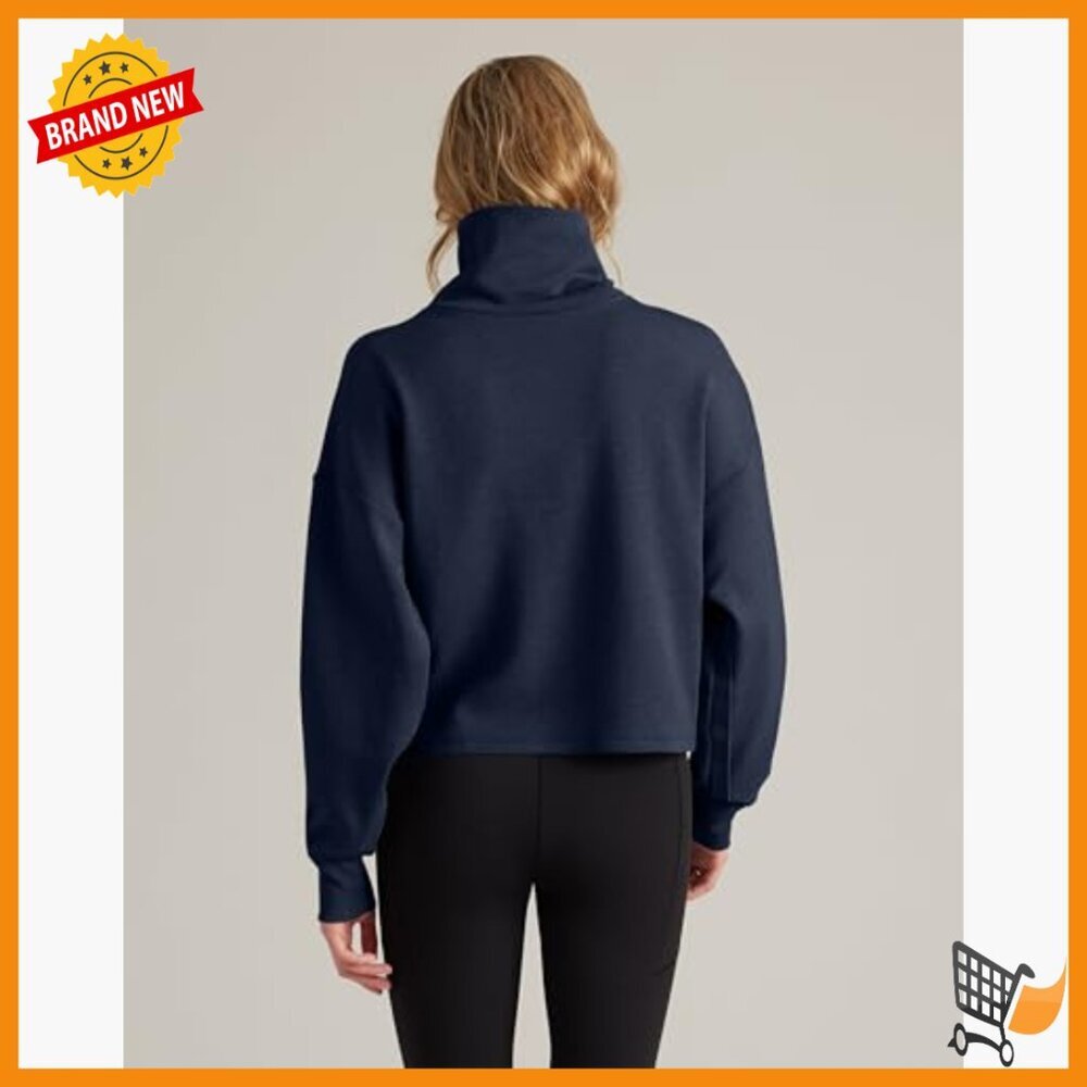 Cropped Mock Neck Sweatshirt, DreamGlow Fabric, Odor-Resistant Activewear - Picture 2 of 5